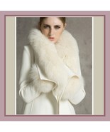 Warm Wild Artic White Wolf Faux Fur Collar Ivory Woolen Cashmere Lined O... - £176.36 GBP