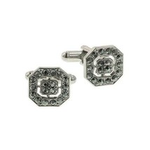 Silver Tone Square Cut Cuff Links with Black Crystals [Jewelry] - $36.63