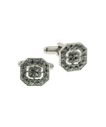 Silver Tone Square Cut Cuff Links with Black Crystals [Jewelry] - $50.25 CAD