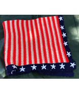 Patriotic Stars and Stripes Chunky Knit Scalloped Handmade Afghan Blanke... - £49.56 GBP