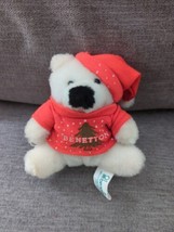 Vintage 1983 BENETTON White Plush Stuffed Bear Red CHRISTMAS TREE  Shirt... - £13.87 GBP