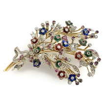 Authenticity Guarantee 
Antique Victorian Enamel Diamond Flower Spray Brooch ... - £4,736.52 GBP