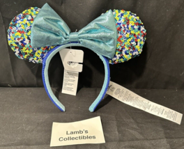 Disney Minnie Mouse headband ears Blue Green Bow multicolor seguin ears costume - £15.49 GBP