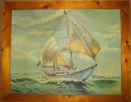 Original Art Signed Gene Vieito Pirate Ship Painting - $490.05