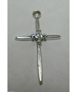 14k White Gold Diamond Center Cross Pendant Charm Vintage 1 1/8&quot; Elegant... - $59.99
