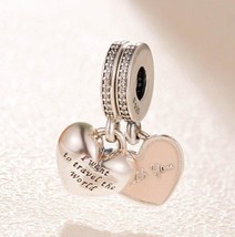 925 Sterling Silver Travel Together Forever Dangle Charm With Pink  Enamel &amp; CZ - £18.01 GBP
