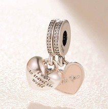 925 Sterling Silver Travel Together Forever Dangle Charm With Pink  Enamel &amp; CZ - $24.80