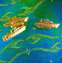 Vintage Yacht Cufflinks Captain Boat Luxury Cruise Ship Tie Clip set Nautical Dr - £114.10 GBP