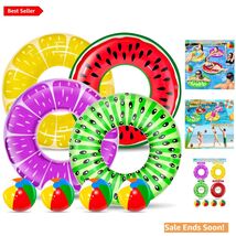 8 Pack Summer Pool Floaties - Fruit Tubes &amp; Rainbow Balls for Family Fun - $35.59