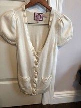 Nwot Juicy Couture Cream Deep V-Neck Silk Blend Puffed Cap Sleeve Cardigan Sz P - £62.51 GBP