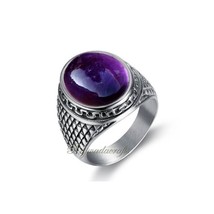 Natural Amethyst Gemstone Ring| Unique Vintage Silver Ring| Purple Gemstone Ring - £51.17 GBP