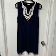 Max Studio Navy Blue Jersey Knit Sleeveless Tunic Dress Crochet Trim Wom... - £18.99 GBP