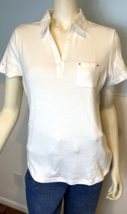 Karen Scott Petite White Short Sleeve V Neck Polo Shirt Size PL - £9.10 GBP