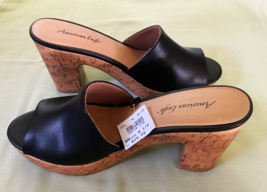 American Mayella Eagle Black Faux Leather Cork High Heeled Slip On Shoes 8.5 NIB - £16.85 GBP