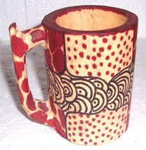 Original Mombasa, Kenya Handcrafted Giraffe Print Wood Animal Mug Akamba Tribe - $53.05