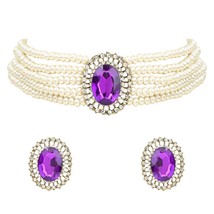 Gold Plated Traditional Stone Studded Pearl Choker Necklace Jewellery Set For Wo - £18.47 GBP