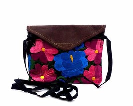 Mini Multicolored Floral Embroidered Vegan Leather Suede Slim Envelope Purse Cro - £14.00 GBP