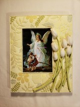 Guardian Angel Watching Over Children In White Tulip Floral Classic Framed 8X 7 - £32.46 GBP