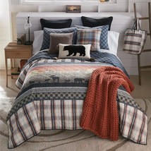 New Donna Sharp Morning Path Lodge Cabin Bear Moose QUEEN 3-Pc Quilt Set &amp; Throw - £67.23 GBP