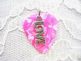 PASTEL PINK GUITAR PICK LOVE LO V E TEXT CHARM PENDANT ADJ NECKLACE - $4.99