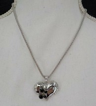 Silver Color Snakechain Necklace Heart Charm Black&amp;Clear Stones Fashion Jewelry - £9.63 GBP