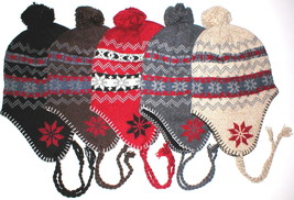 WHOLESALE LOT OF 12 ADULT SKI WINTER HAT WITH EAR FLAPS SNOWFLAKE WARM L... - £77.68 GBP