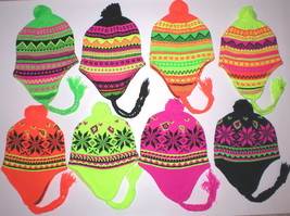 WHOLESALE LOT OF 18 ADULT NEON SKI WINTER HAT EAR FLAPS WARM LINED TWO S... - £69.91 GBP