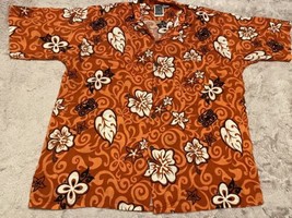 Oc EAN Current Original Orange Hawaiian Rayon Button Down Shirt Xl - £13.98 GBP