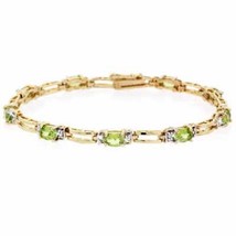 4.50ctw Oval Peridot Tiny Diamond Tennis Bracelet 14k Yellow Gold over 9... - £53.42 GBP