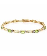 4.50ctw Oval Peridot Tiny Diamond Tennis Bracelet 14k Yellow Gold over 9... - $68.10