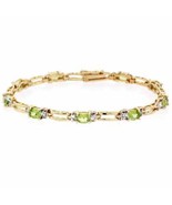 4.50ctw Oval Peridot Tiny Diamond Tennis Bracelet 14k Yellow Gold over 9... - £53.58 GBP