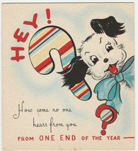 Vintage New Year Card Dog One End of Year to Other Tradition House 1940&#39;... - £7.77 GBP