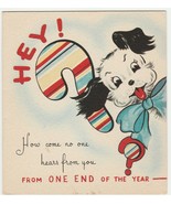 Vintage New Year Card Dog One End of Year to Other Tradition House 1940&#39;... - $9.89