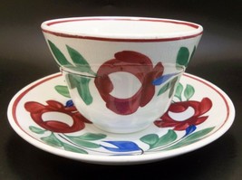 George Jones &amp; Sons Antique English Tea Cup Saucer Set Red Blue Flowers ... - £15.48 GBP