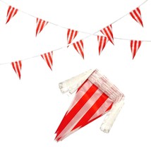 100 Feet Red &amp; White Striped Pennant Banner Flags String 60 Pcs Indoor/Outdoor T - $20.99