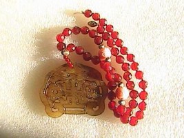 Vintage 14k Solid Yellow Gold Carnelian Angel Skin Coral Bead Agate Pendant - £60.46 GBP