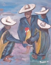 Rare 1970 Haitian Cock Fighting Oil Painting By Durand - £379.14 GBP