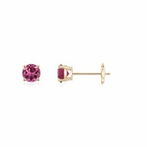 Natural Pink Tourmaline Solitaire Stud Earrings in 14K Gold (Grade-AAAA , 3MM) - £258.27 GBP