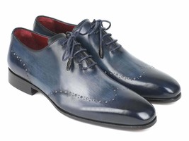 Paul Parkman Mens Shoes Oxfords Navy Blue Burnished Wingtip Handmade 84NT56 - £351.70 GBP