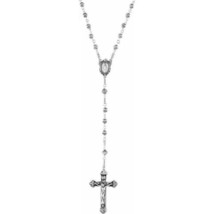 Sterling Silver Round Fluted Bead 21&quot; Inch Rosary Necklace - £462.69 GBP