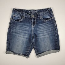 Maurices Womens 9/10 Blue Denim Cut Off Bermuda Thick Stitching Shorts  - $15.96