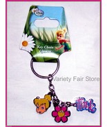 Tinkerbell Metal Keychain with Tink Script, Pink Flower &amp; Cute Pixie Face - £6.28 GBP