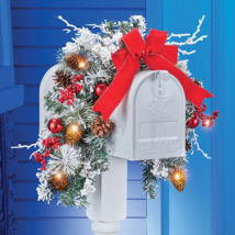 Frosted Pine Holiday Mailbox Swag Solar LED Christmas Holiday Seasonal D... - $28.97