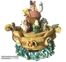 Noah&#39;s Ark Moving Music Box Figurine Happy Animals Turtles Hippo Baby Ch... - £21.86 GBP