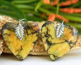 Vintage Heart Earrings Pierced Dangles Handcrafted Yellow Variegated - £15.98 GBP