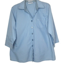 Dressbarn Womens Blouse Size 14/16 3/4 Sleeve Button Front Pocket Blue Stripe - £10.36 GBP