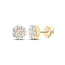 14kt Yellow Gold Mens Round Diamond Flower Cluster Earrings 5/8 Cttw - £528.89 GBP