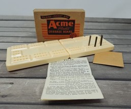 Vintage Acme Plastic Cribbage Board Folding Pocket Size Travel w Box Game Prop - $18.37