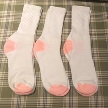 Vtg 3 PAIR Women&#39;s White Pink Ribbed Crew Socks Medium 7-10 Cheerleading... - $11.35