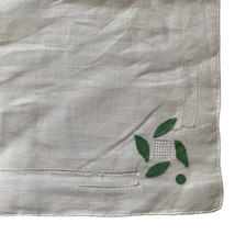 Handkerchief White Hankie Green Appliqué Design 12.5x12.5” - $11.20